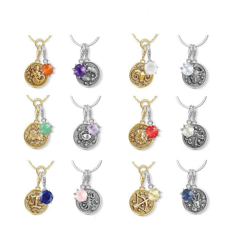 De-Stress Debt 12 Constellation Star Zodiac Sign Months Birthstone 925 Sterling Silver Necklace