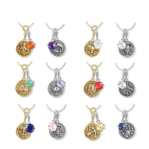 De-Stress Debt 12 Constellation Star Zodiac Sign Months Birthstone 925 Sterling Silver Necklace